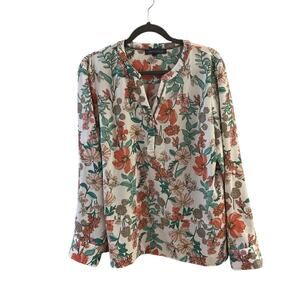 Tommy Hilfiger Women's Popover Plus Sz Top XL Split Neck Blue Floral Cottage